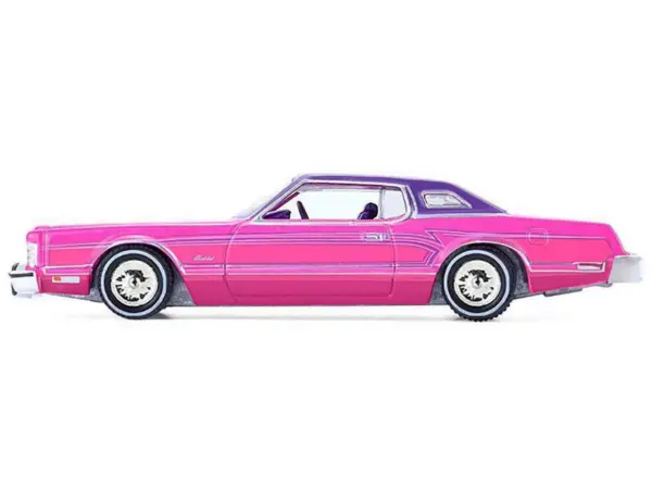 1975 Ford Thunderbird Lowrider Pink Metallic with Purple Top and Graphics with Purple Interior "California Lowriders" Series 7 1/64 Diecast Model Car by Greenlight #2