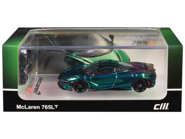 McLaren 765LT Green Carbon Metallic with Black Top and Extra Wheels 1/64 Diecast Model Car by CM Model #1