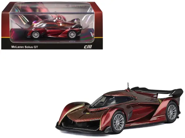 McLaren Solus GT Wine Red Metallic with Gold Stripes 1/64 Diecast Model Car by CM Model #1