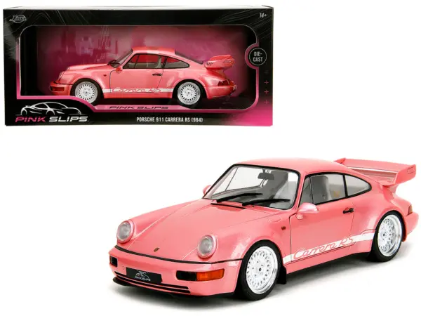 Porsche 911 Carrera RS (964) Pink Metallic with White Stripes "Pink Slips" Series 1/18 Diecast Model Car by Jada #1