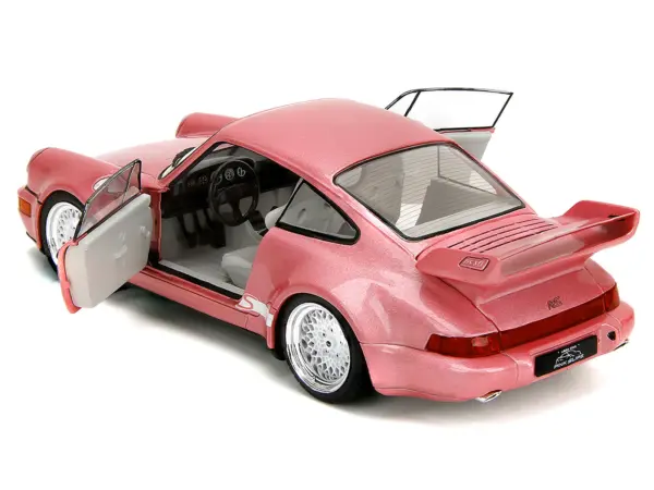Porsche 911 Carrera RS (964) Pink Metallic with White Stripes "Pink Slips" Series 1/18 Diecast Model Car by Jada #4