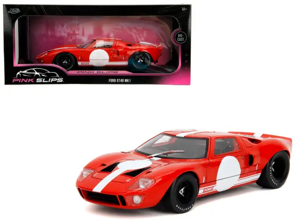 Ford GT40 MK1 Red with White Stripes and Graphics "Pink Slips" Series 1/18 Diecast Model Car by Jada #1