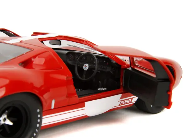 Ford GT40 MK1 Red with White Stripes and Graphics "Pink Slips" Series 1/18 Diecast Model Car by Jada #3