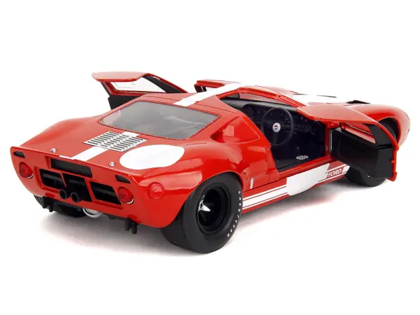 Ford GT40 MK1 Red with White Stripes and Graphics "Pink Slips" Series 1/18 Diecast Model Car by Jada #4
