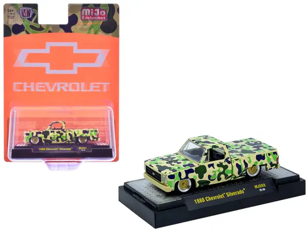 1980 Chevrolet Silverado Pickup Truck Camouflage Limited Edition to 7480 pieces Worldwide 1/64 Diecast Model Car by M2 Machines #1
