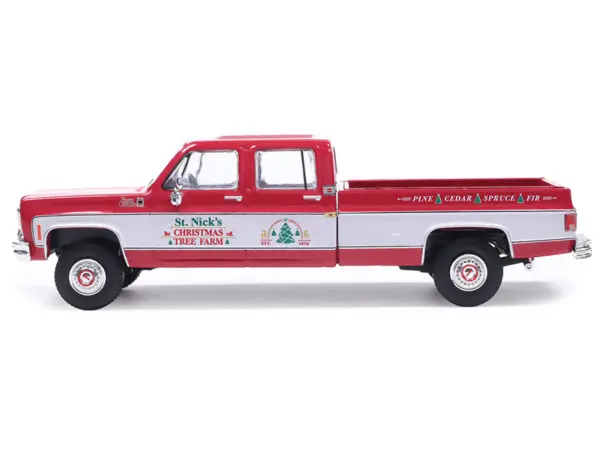 1976 GMC Sierra Grande K2500 Wideside Pickup Truck "St. Nick's Christmas Tree Farm" Red with White Sides "Christmas Limited Edition" 1/64 Diecast Model Car by IXO Models #2
