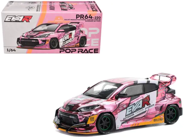 Toyota Goodride GR Yaris RHD (Right Hand Drive) "EVA RT Production Model-08" Pink Metallic with Graphics 1/64 Diecast Model Car by Pop Race #1