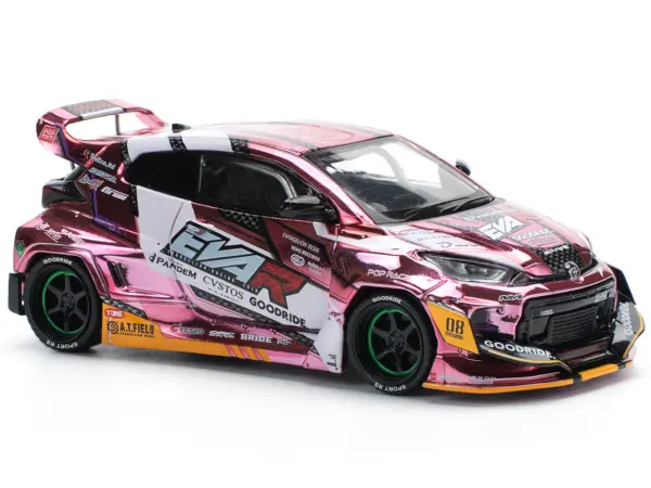 Toyota Goodride GR Yaris RHD (Right Hand Drive) "EVA RT Production Model-08" Pink Metallic with Graphics 1/64 Diecast Model Car by Pop Race #3