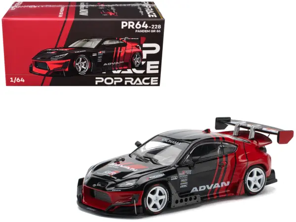 Toyota Pandem GR86 "Advan" Black and Red with Graphics 1/64 Diecast Model Car by Pop Race #1