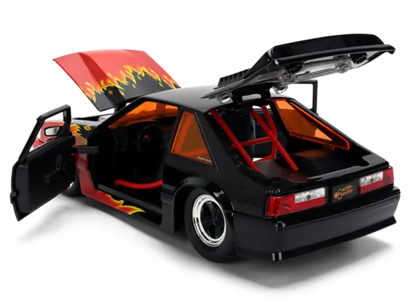 1989 Ford Mustang GT Black with Red Flame Graphics and Chester Cheetah Diecast Figure "Cheetos Flamin' Hot" "Hollywood Rides" Series 1/24 Diecast Model Car by Jada #3