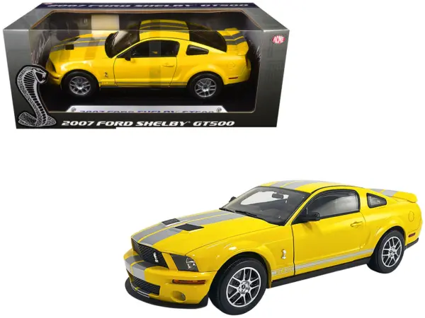 2007 Ford Shelby GT500 Yellow with Silver Stripes "Shelby Collectibles" Series 1/18 Diecast Model Car by ACME #1