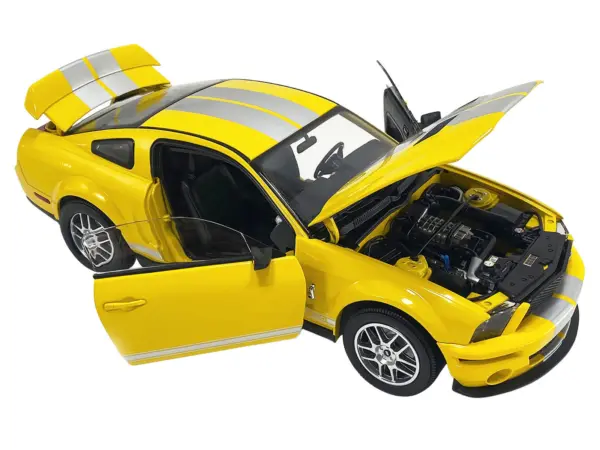 2007 Ford Shelby GT500 Yellow with Silver Stripes "Shelby Collectibles" Series 1/18 Diecast Model Car by ACME #2