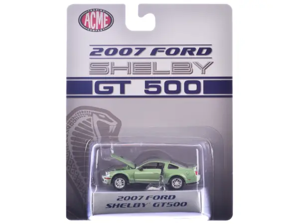 2007 Ford Shelby GT500 Lime Green Metallic with Silver Stripes "Shelby Collectibles" Series 1/64 Diecast Model Car by ACME #1