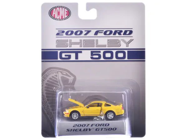 2007 Ford Shelby GT500 Yellow with Silver Stripes "Shelby Collectibles" Series 1/64 Diecast Model Car by ACME #1