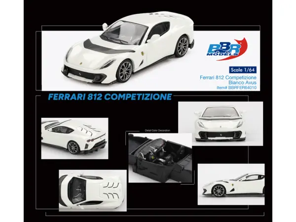 Ferrari 812 Competizione Bianco Avus White 1/64 Diecast Model Car by BBR #4