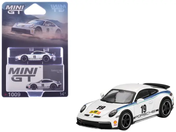 Porsche 911 Dakar #19 "Rally 1974" Tribute Livery White with Blue Stripes Limited Edition 1/64 Diecast Model Car by Mini GT #1