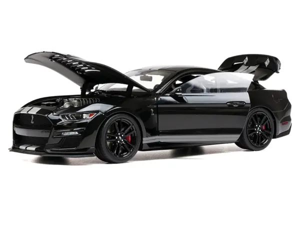 2022 Ford Mustang Shelby GT500 Black with Silver Stripes 1/18 Diecast Model Car by IXO Models #2