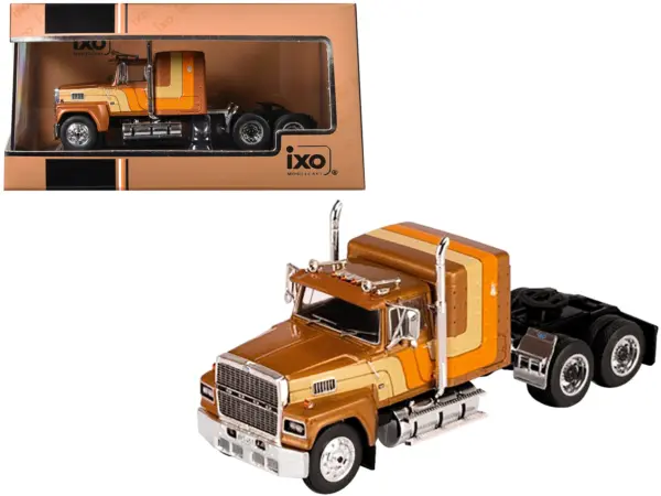 1978 Ford LTL 9000 Truck Tractor Brown with Stripes 1/64 Diecast Model by IXO Models #1