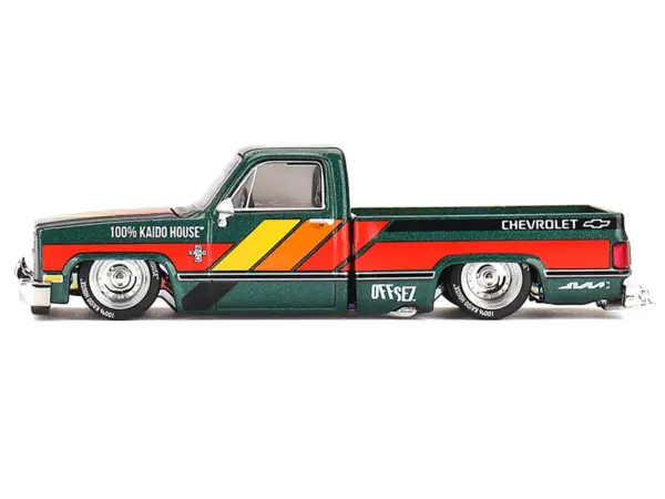 Chevrolet Silverado Pickup Truck "Kaido Works V3" Dark Green Metallic with Graphics (Designed by Jun Imai) "Kaido House" Special 1/64 Diecast Model Car by Mini GT #3