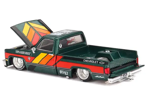 Chevrolet Silverado Pickup Truck "Kaido Works V3" Dark Green Metallic with Graphics (Designed by Jun Imai) "Kaido House" Special 1/64 Diecast Model Car by Mini GT #4