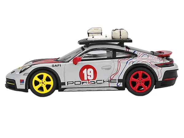Porsche 911 Dakar #19 "Uncle Rally" Gray with Graphics and Roof Rack Limited Edition 1/64 Diecast Model Car by Mini GT #2