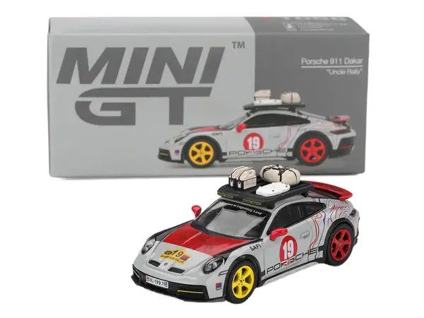 Porsche 911 Dakar #19 "Uncle Rally" Gray with Graphics and Roof Rack Limited Edition 1/64 Diecast Model Car by Mini GT #4