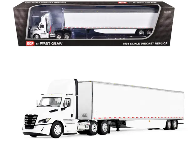 Freightliner Fifth Generation Cascadia Day Cab and 53' Utility Trailer with Skirts White 1/64 Diecast Model by DCP/First Gear #1