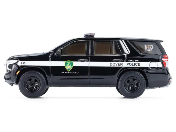 2024 Chevrolet Tahoe Police Pursuit Vehicle "Dover Police – 100th Anniversary Edition" Black with White Stripes "Hobby Exclusive" Series 1/64 Diecast Model Car by Greenlight #2