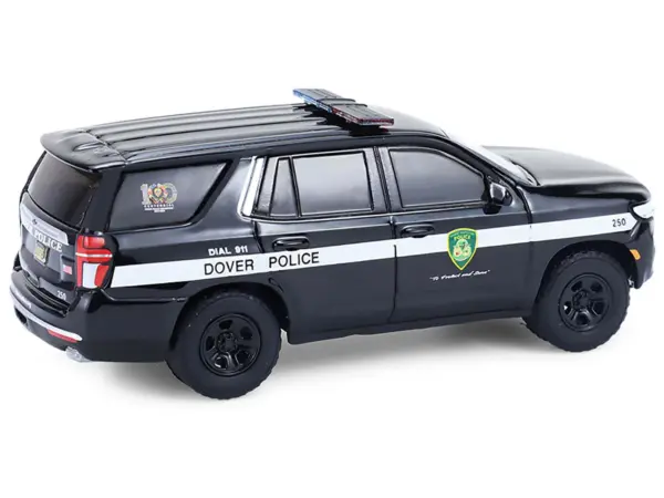 2024 Chevrolet Tahoe Police Pursuit Vehicle "Dover Police – 100th Anniversary Edition" Black with White Stripes "Hobby Exclusive" Series 1/64 Diecast Model Car by Greenlight #3