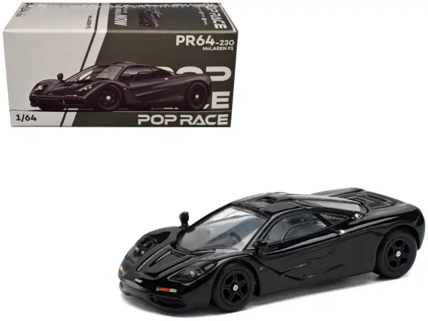 McLaren F1 Jet Black 1/64 Diecast Model Car by Pop Race #1