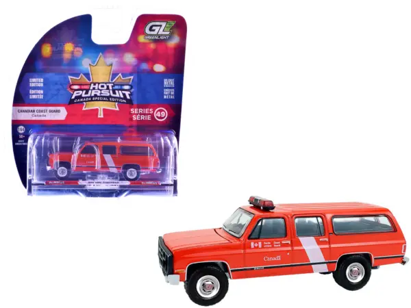 1991 GMC Suburban "Canada Coast Guard" Red with White Stripes "Hot Pursuit - Canada Special Edition" Series 1/64 Diecast Model Car by Greenlight #1