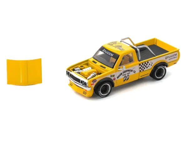 Datsun Pandem 620 Pickup Truck "MoonEyes" Yellow with White Sides and Graphics 1/64 Diecast Model Car by Pop Race #2