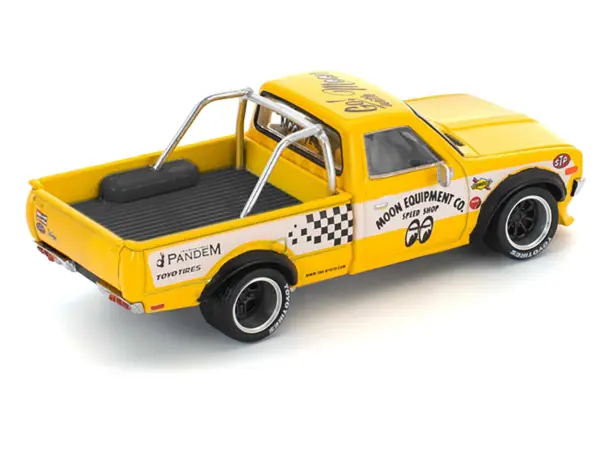 Datsun Pandem 620 Pickup Truck "MoonEyes" Yellow with White Sides and Graphics 1/64 Diecast Model Car by Pop Race #4