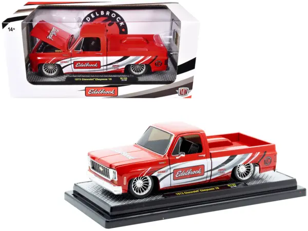 1973 Chevrolet Cheyenne 10 Pickup Truck "Edelbrock" Red with Graphics Limited Edition to 7850 pieces Worldwide 1/24 Diecast Model Car by M2 Machines #1