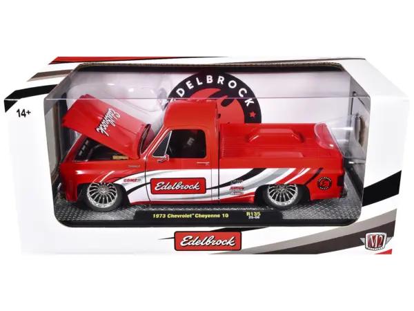 1973 Chevrolet Cheyenne 10 Pickup Truck "Edelbrock" Red with Graphics Limited Edition to 7850 pieces Worldwide 1/24 Diecast Model Car by M2 Machines #3