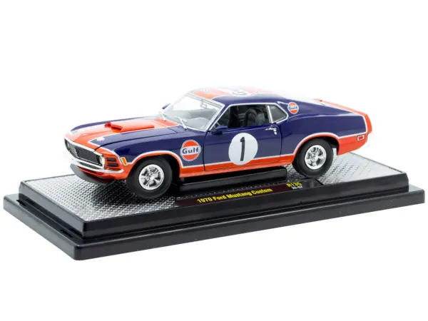 1970 Ford Mustang Custom #1 "Gulf Oil" Dark Blue with Orange Graphics Limited Edition to 7850 pieces Worldwide 1/24 Diecast Model Car by M2 Machines #2