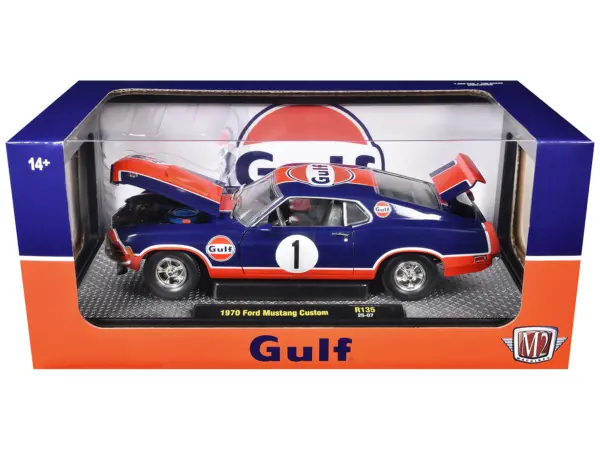 1970 Ford Mustang Custom #1 "Gulf Oil" Dark Blue with Orange Graphics Limited Edition to 7850 pieces Worldwide 1/24 Diecast Model Car by M2 Machines #3