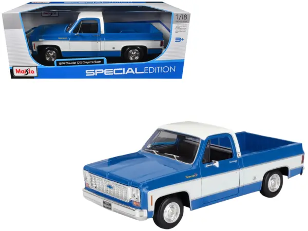 1974 Chevrolet C10 Cheyenne Super Pickup Truck Blue and White "Special Edition" Series 1/18 Diecast Model Car by Maisto #1