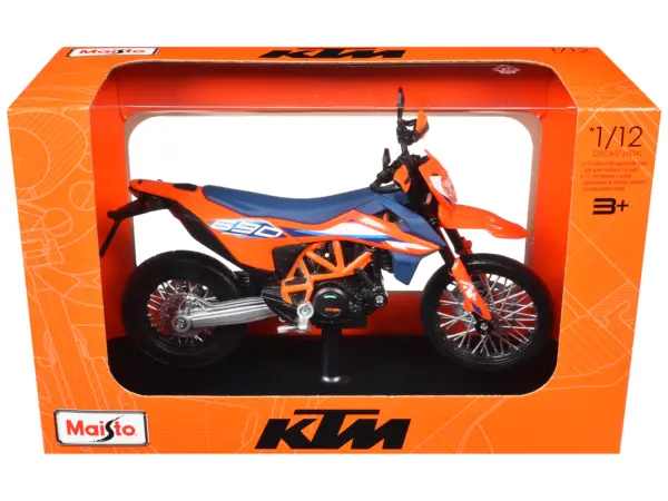 2023 KTM 690 SMC R Orange and Blue with Display Base 1/12 Diecast Model by Maisto #1