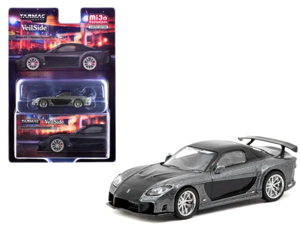 Mazda RX-7 "VeilSide Fortune7" RHD (Right Hand Drive) Gray Metallic and Black "Global64" Series 1/64 Diecast Model Car by Tarmac Works #1