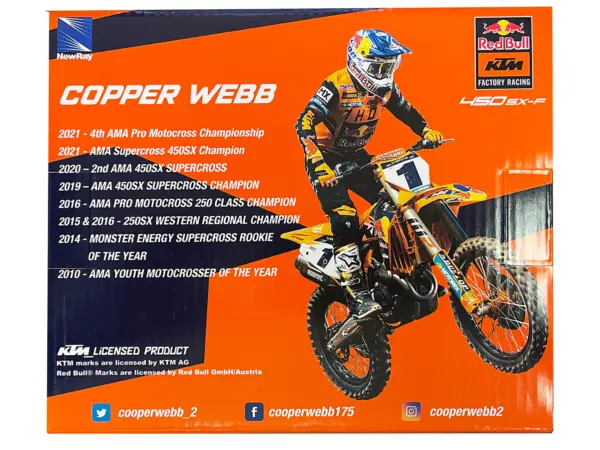KTM 450 SX-F Motorcycle #2 Cooper Webb "Red Bull KTM Factory Racing" 1/12 Diecast Model by New Ray #2