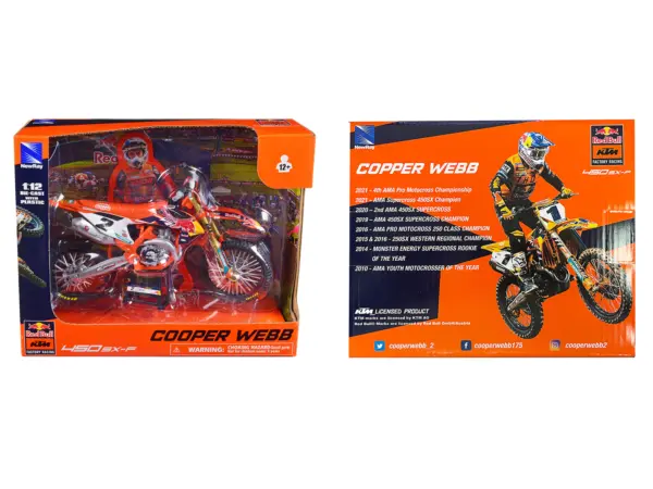 KTM 450 SX-F Motorcycle #2 Cooper Webb "Red Bull KTM Factory Racing" 1/12 Diecast Model by New Ray #3