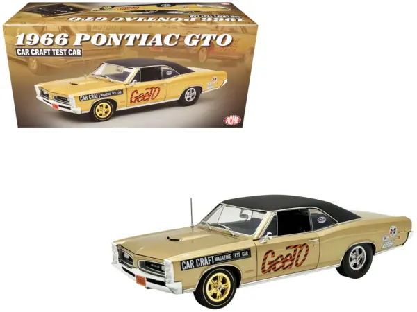 1966 Pontiac GTO "Car Craft Magazine Test Car" Gold Metallic with Black Top and Graphics Limited Edition to 300 pieces Worldwide 1/18 Diecast Model Car by ACME #1