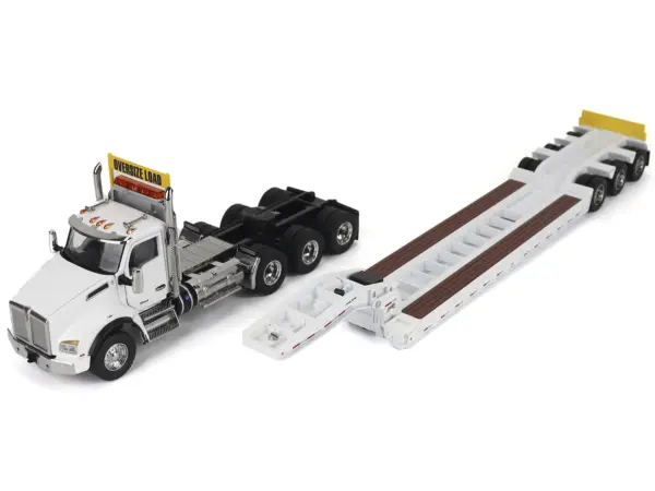 Kenworth T880 SBFA Tridem Truck with Trail King HDG Lowboy Trailer White "Transport Series" 1/50 Diecast Model by Diecast Masters #2