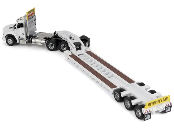 Kenworth T880 SBFA Tridem Truck with Trail King HDG Lowboy Trailer White "Transport Series" 1/50 Diecast Model by Diecast Masters #5