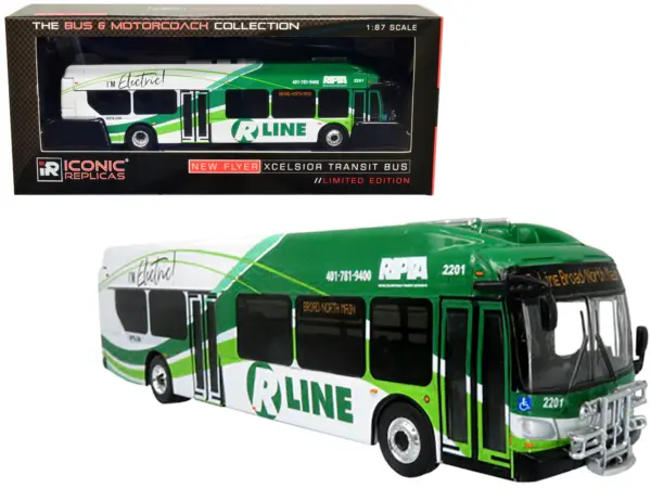 New Flyer Xcelsior Charge NG Electric Transit Bus RIPTA (Rhode Island Public Transit Authority) "R Line Broad/North Main" "The Bus & Motorcoach Collection" 1/87 Diecast Model by Iconic Replicas #1
