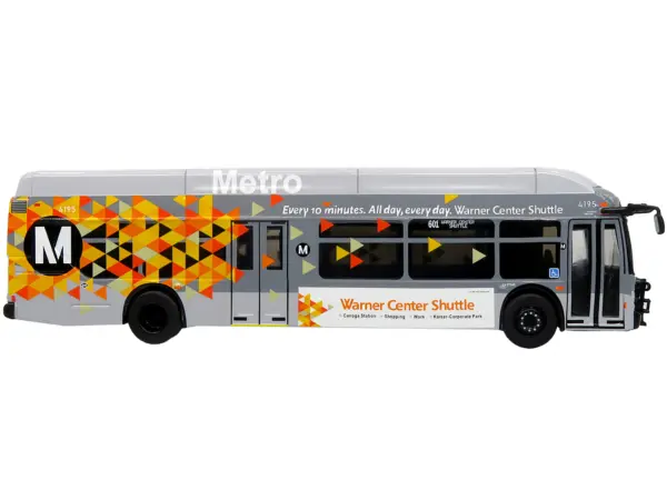 New Flyer Xcelsior XN40 Transit Bus "Los Angeles Metro - Warner Center Shuttle" Gray with Graphics "The Bus & Motorcoach Collection" Limited Edition 1/87 (HO) Diecast Model by Iconic Replicas #2