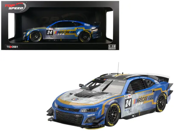 Chevrolet Camaro ZL1 #24 Jenson Button - Jimmie Johnson - Mike Rockenfeller (Post-Race Weathered Version) "Hendrick Motorsports - NASCAR Next Gen Garage 56" Innovative "24 Hours of Le Mans" (2023) 1/18 Model Car by Top Speed #1